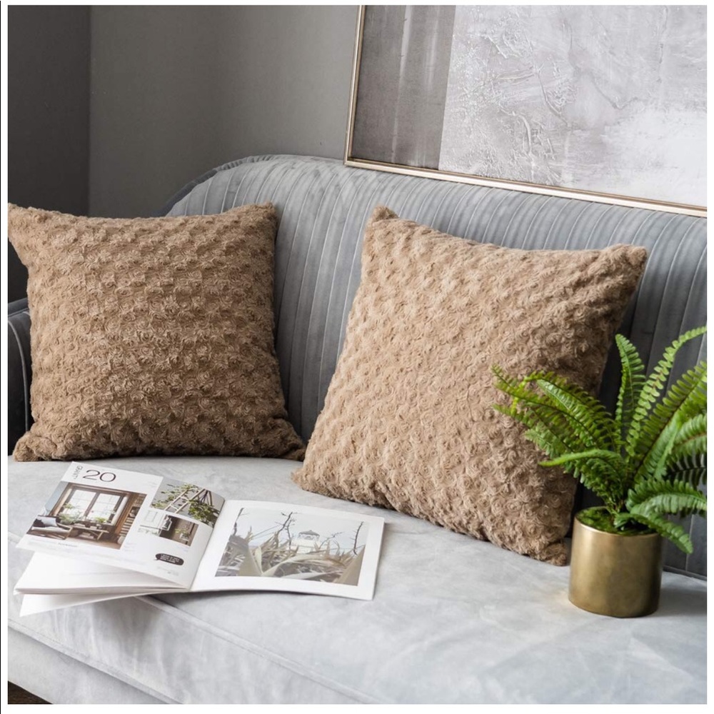 2pk Plush Faux Fur Throw Pillow Covers Light Brown